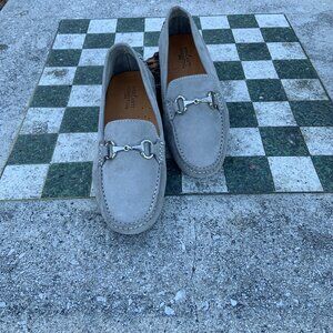 Light gray suede Mercanti Fiorentini loafers, size 7B.